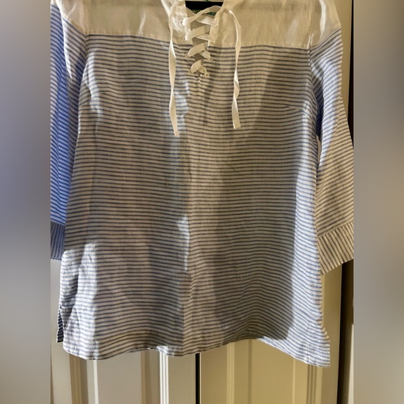 Tommy Bahama Women’s Sz SP 100% Linen Beachy Coastal Preppy Summery Striped Top - Picture 4 of 9